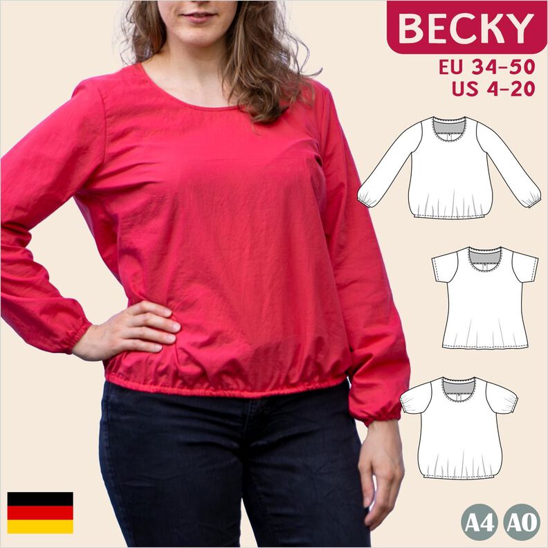 Becky – Bluse mit 4 Ärmellängen und Passe BU 80-116, A4+A0 image number 1