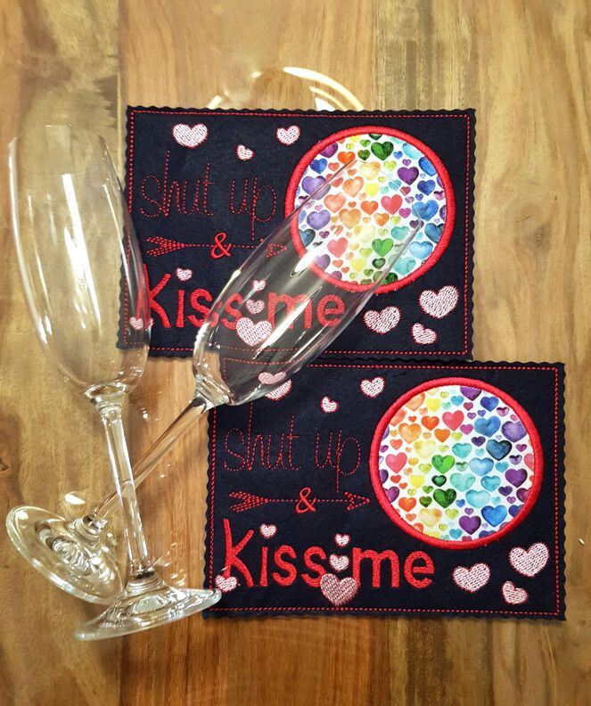 Stickdatei Valentinstag Mug Rug Herzen shut up and kiss me image number 8