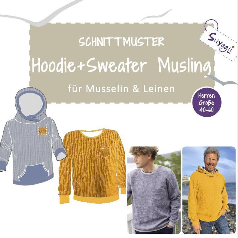 Musselin Hoodie Sweater Musling Herren Gr. 40-60, Leinen image number 1