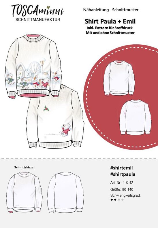 Schnittmuster Shirt Paula+Emil Gr. 80-140 + Motiv Hase image number 2