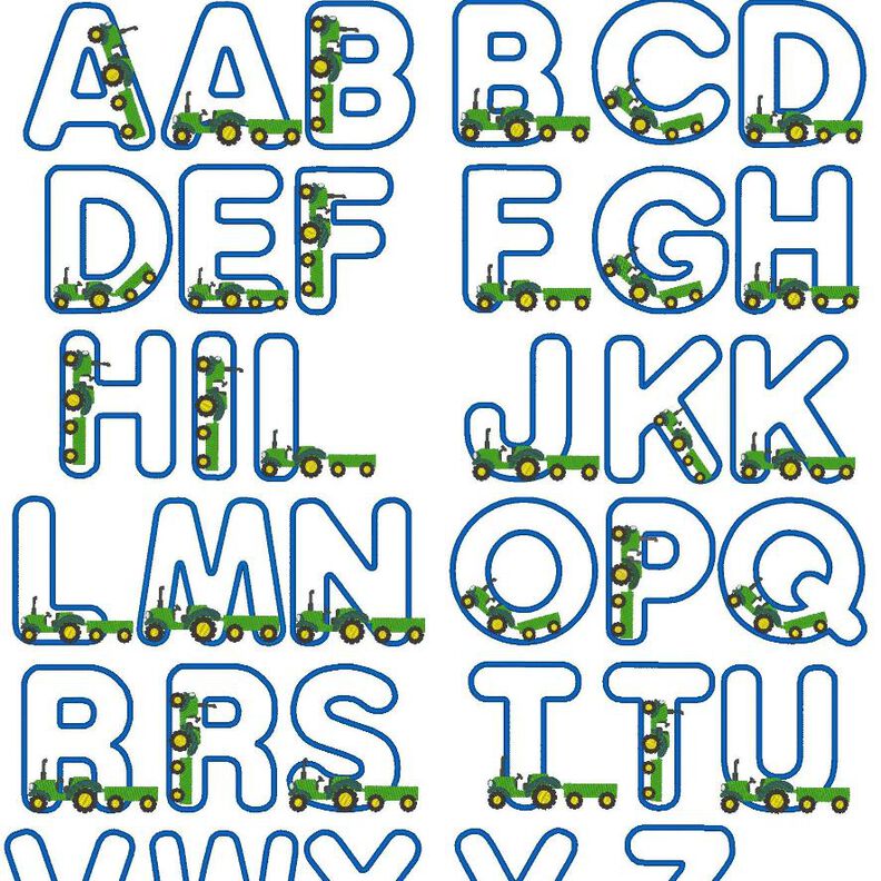 Stickdatei Traktor Alphabet 10cm 13cm + kl. Buchstaben image number 1