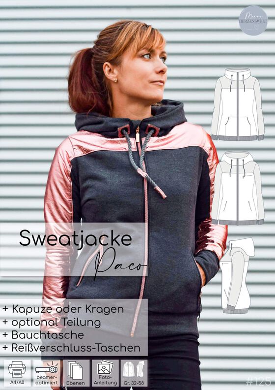 Sweatjacke Damen Schnittmuster Gr. 32-58 - Paco #125 image number 6