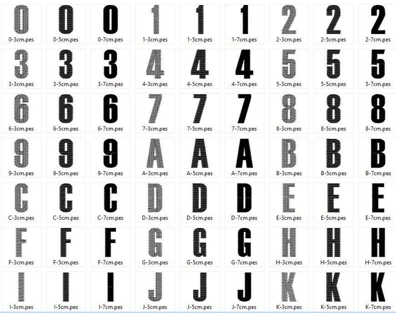 3cm 5cm 7cm Buchstaben schmal + Zahlen Stickdatei Alphabet image number 5