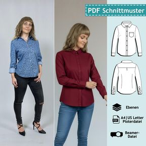 Bluse mit Tasche, Schnittmuster mit Ebenen, A4, A0+, Beamer