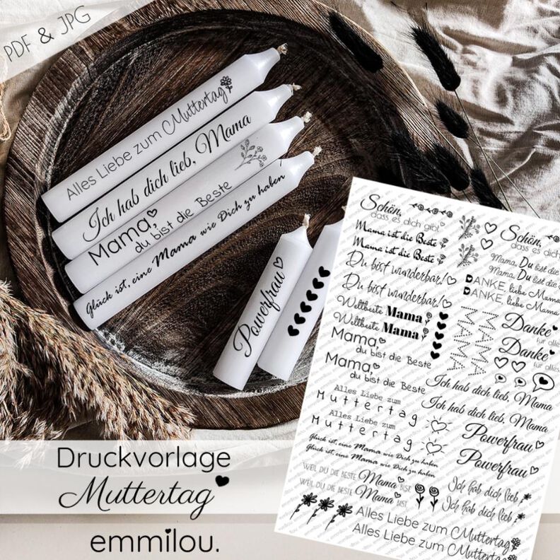 Druckvorlage "Muttertag" Kerzen/Anhänger PDF & JPG image number 1