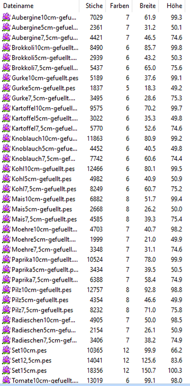 Gemüse Stickdatei gefüllt  image number 3