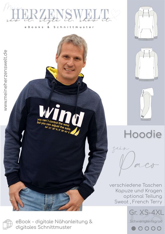 Hoodie Pullover Herren Schnittmuster Gr. XS-4XL - Paco #128 image number 3