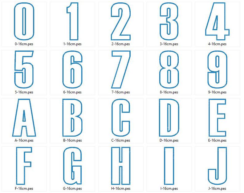 16cm Buchstaben schmal + Zahlen Stickdatei Alphabet Zahl image number 4