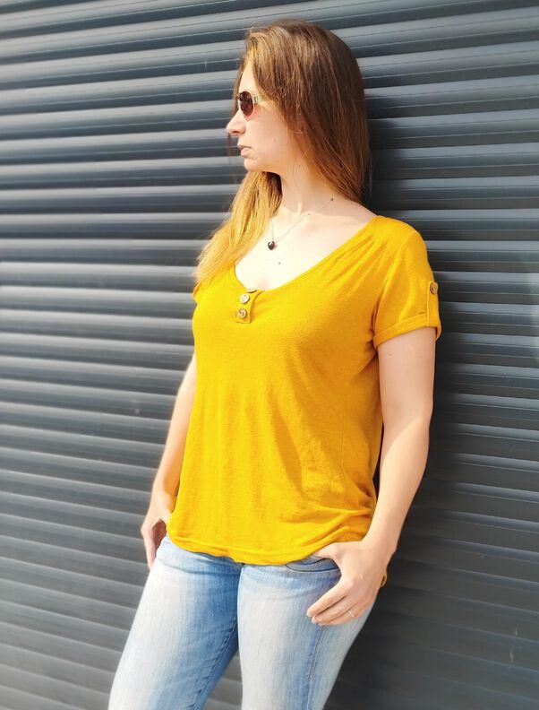 "Summer Blues" eine Bluse mit raffinierter Raffung, 32-46 image number 3