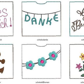 Stickdatei Schokohülle ITH klein 14 Motive
