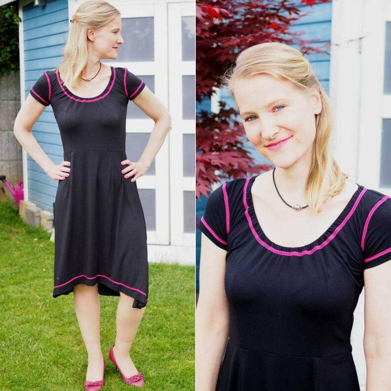 Jersey Kleid geraffter Ausschnitt mit Gummi ELOK ♥Gr.XS-XXL image number 7