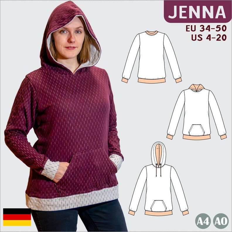 Jenna – Bequemer Damen Hoodie/Pullover BU 80-116, A4+A0 image number 1