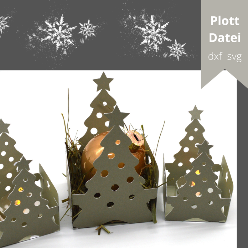 Plott Weihnachtsbaum Körbchen Teelicht Lichterhaus image number 1