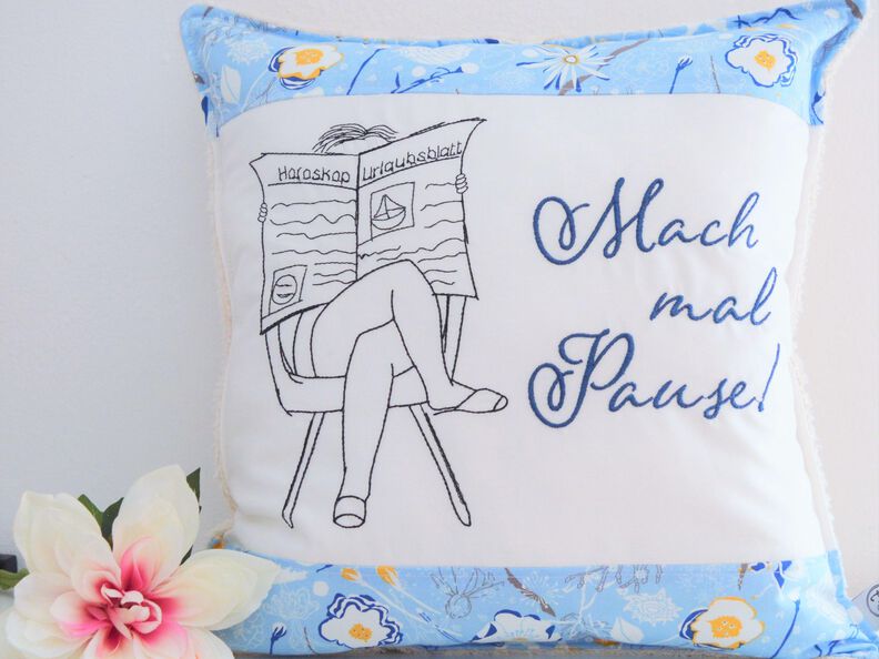 Stickdatei Dame im Sessel Mach mal Pause image number 4