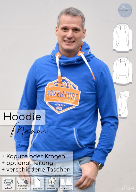 Hoodie Herren Schnittmuster Gr. XS-4XL - MANUC #134 image number 2