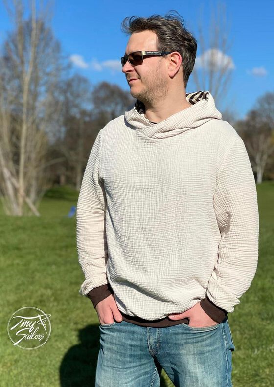 Musselin Hoodie Sweater Musling Herren Gr. 40-60, Leinen image number 4