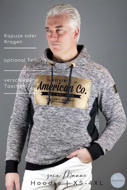 Hoodie Herren Schnittmuster Gr. XS-4XL - MANUC #134 image number 3