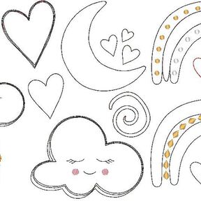 Doodle Boho Stickdatei Regenbogen Wolke Mond Herz Cute