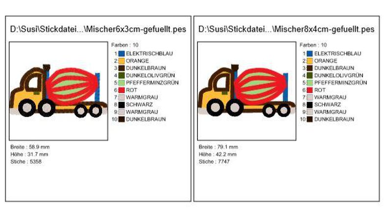 Stickdatei Baufahrzeuge Mischer Kran Auto Bagger image number 4