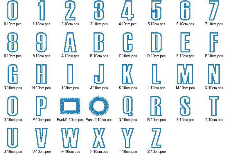 10cm Buchstaben schmal + Zahlen Stickdatei Alphabet Zahl image number 7