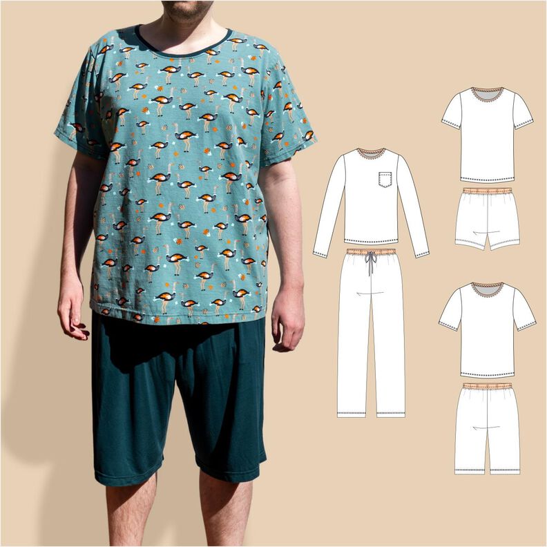 Pyjama Schlafanzug für Herren, Shirt und Hose Gr 44-60 A4+A0 image number 1