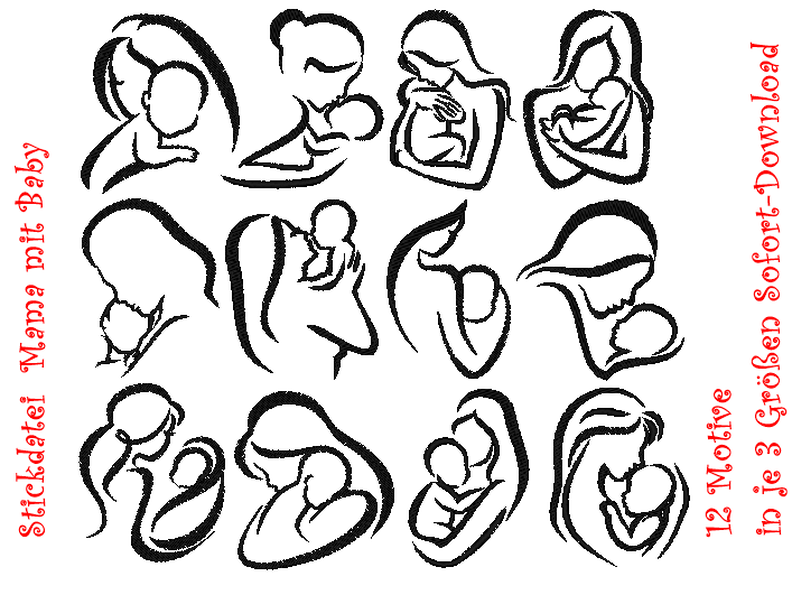 Stickdatei Mama und Baby 12 Motive image number 2