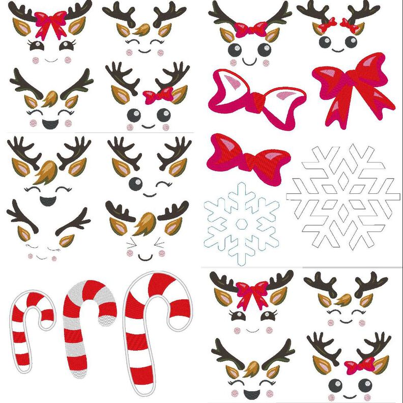 XXL Set Große Rentier Gesichter Stickdatei Weihnachten image number 1
