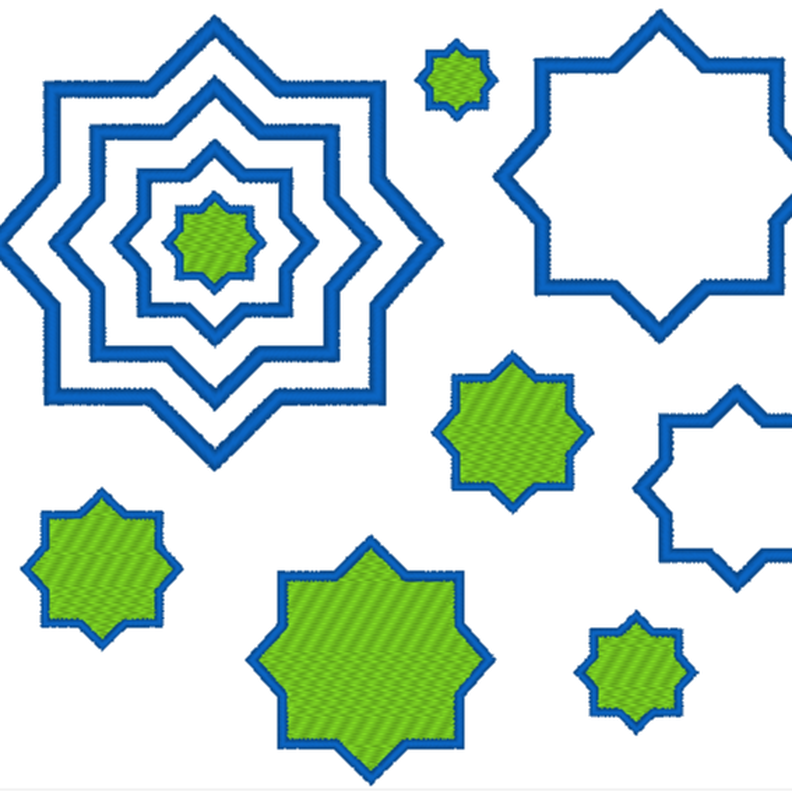 Stickdatei  Stern mit 8 Ecken gef&uuml;llt und Stoffapplis image number 1