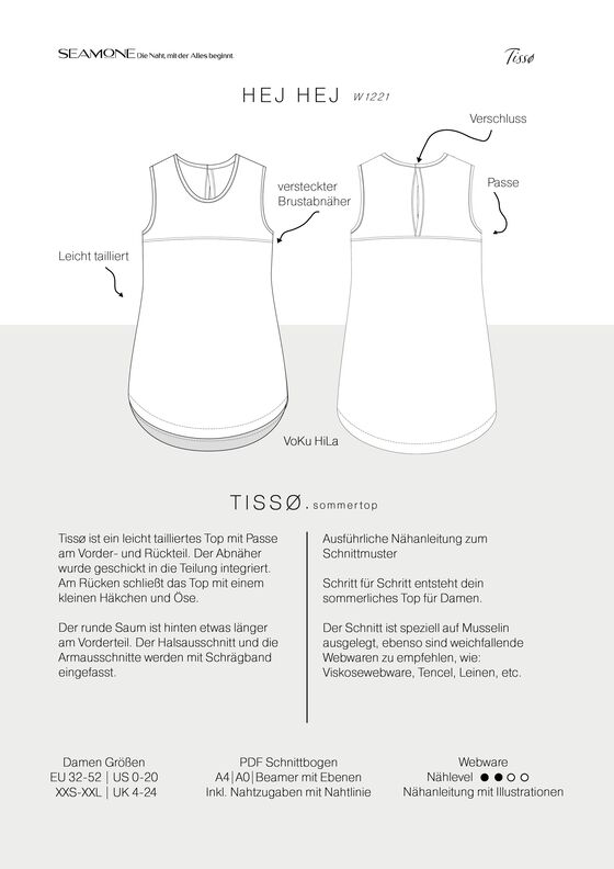 Top | Damen Schnittmuster PDF | 32&ndash;52 | Seamone image number 8