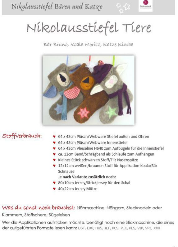 Nähanleitung Nikolausstiefel Tiere image number 2