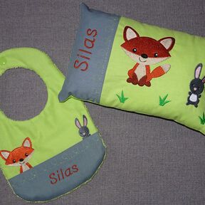 Stickdatei Fuchs mit Hase Kissen / Lätzchen SET ITH