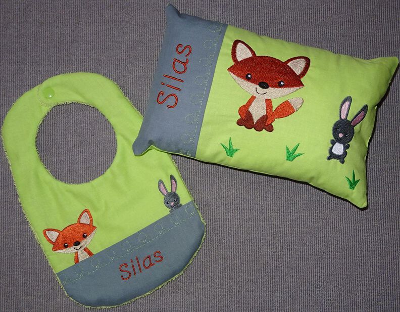 Stickdatei Fuchs mit Hase Kissen / Lätzchen SET ITH image number 2