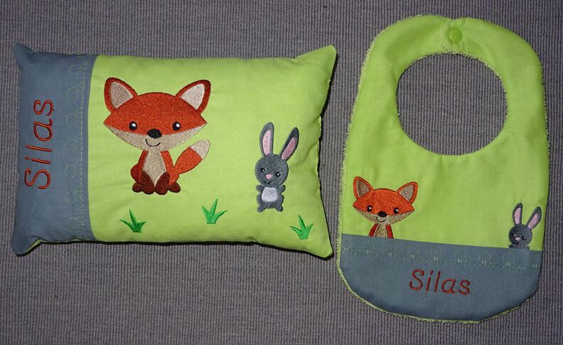 Stickdatei Fuchs mit Hase Kissen / Lätzchen SET ITH image number 7