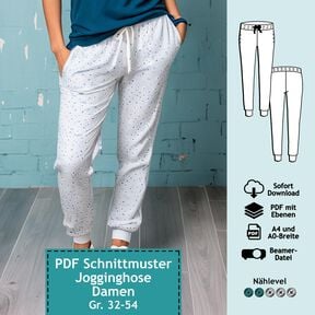 Jogginghose, Gr.  32-54, Schnitt mit Ebenen, A4, A0+, Beamer