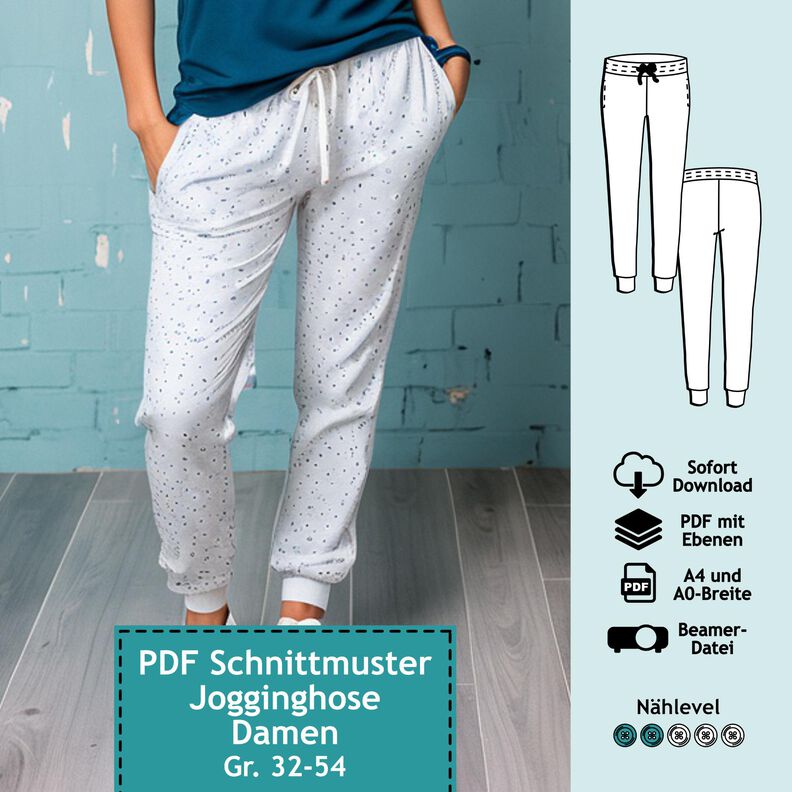 Jogginghose, Gr.  32-54, Schnitt mit Ebenen, A4, A0+, Beamer image number 1