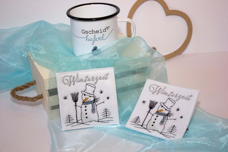 Stickdatei Schneemann ITH Untersetzer Mugrug 10x10cm image number 4