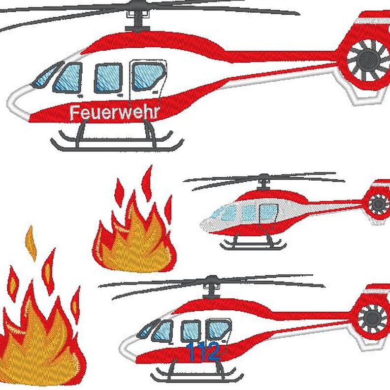 Feuerwehr Hubschrauber inkl. Kissen ITH Stickdatei image number 1