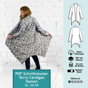 Sweat Cardigan, Gr. 32-54, Schnitt m. Ebenen A4, A0+, Beamer