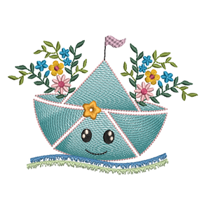 Stickdatei Boot Faltboot mit Blumen mehrere Größen