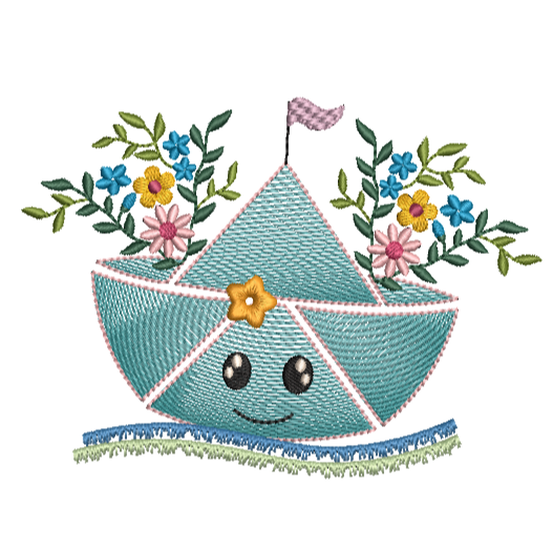 Stickdatei Boot Faltboot mit Blumen mehrere Größen image number 1