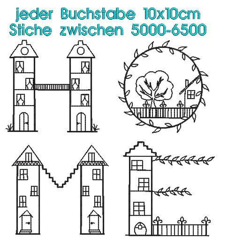 Stickdatei Home Schriftzug mit Häuser image number 3