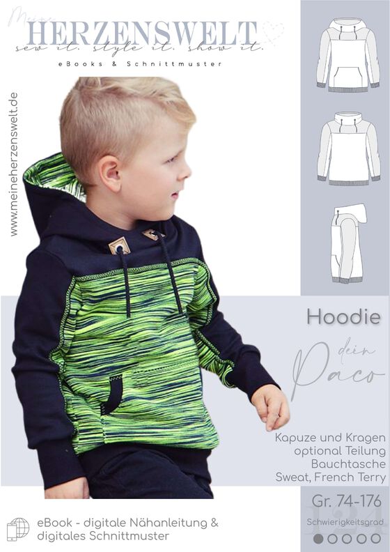 Hoodie Pullover Kinder Schnittmuster Gr. 74-176 - Paco #124 image number 3
