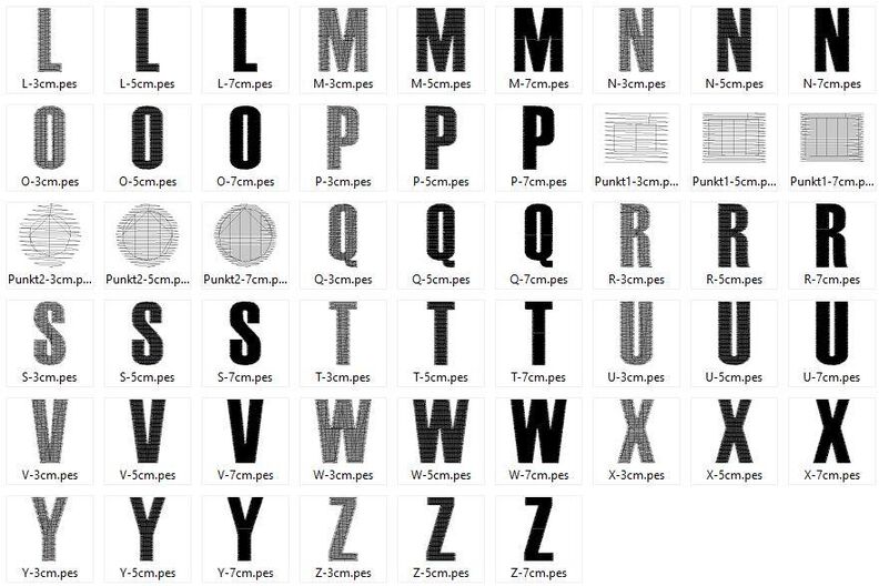 3cm 5cm 7cm Buchstaben schmal + Zahlen Stickdatei Alphabet image number 6