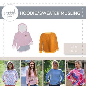 Musselin Hoodie Sweater Musling Gr. 32-50, Leinen, A4 + A0