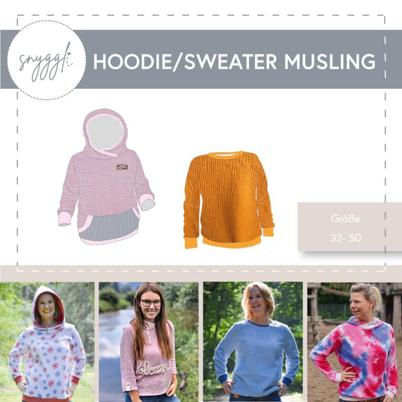 Musselin Hoodie Sweater Musling Gr. 32-50, Leinen, A4 + A0 image number 1