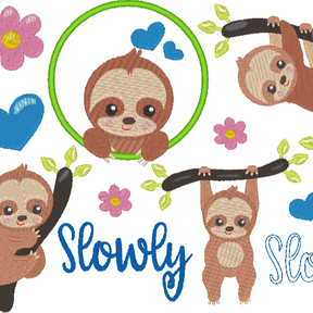 Stickdatei - Faultier mit Herz und Blume gefüllt