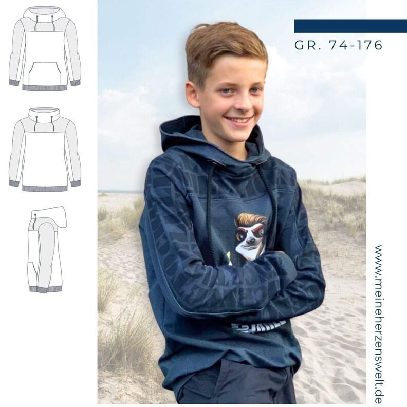 Hoodie Pullover Kinder Schnittmuster Gr. 74-176 - Paco #124 image number 1