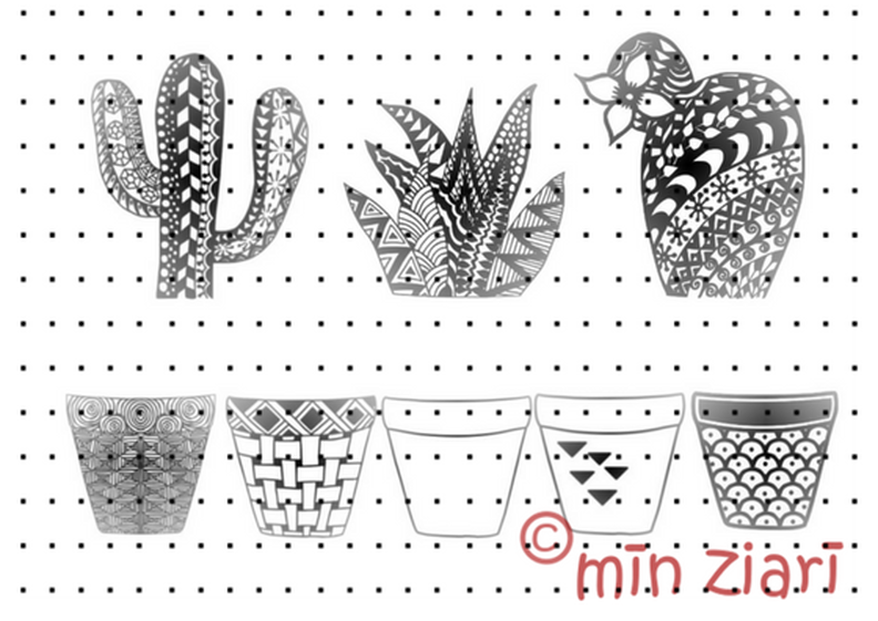 Plotterdateien Kakteen Tangle-Style dxf, svg, png image number 2