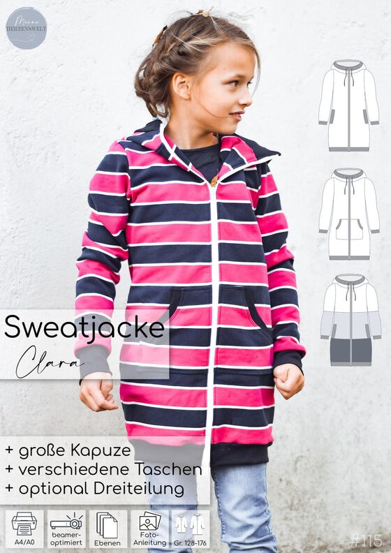 Sweatjacke Kinder - Schnittmuster Gr. 128-176 - CLARA #115 image number 9
