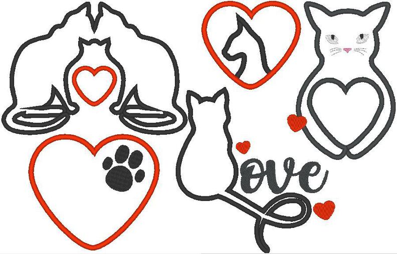 Katze Katzen Liebe Stoff-Aufnäher Stickdatei Herz image number 4